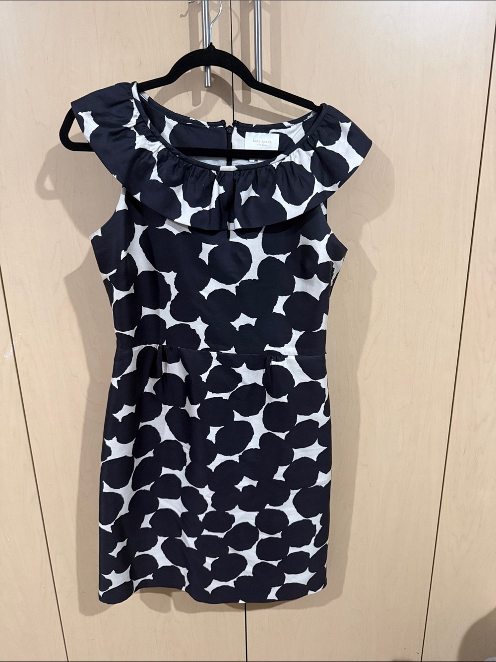 kate spade Black and White Ruffle-Trim Mini Dress